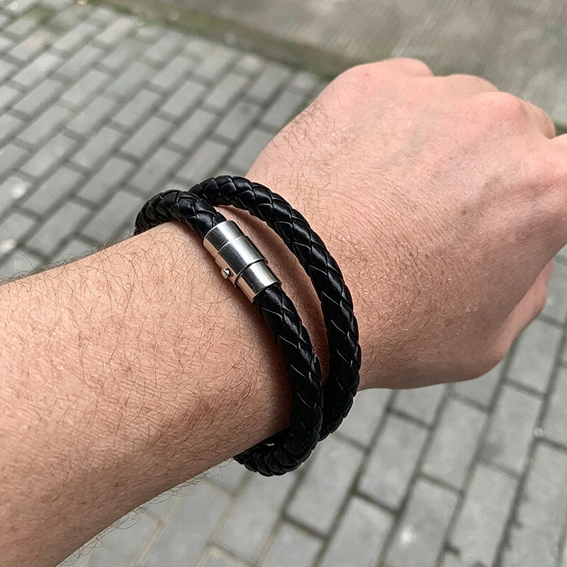 European and American Cross-Border Leather Rope Braided Women's Bracelet with Creative Magnetic Clasp, Men's Leather Bracelet, Trendy and Simple Fashion Accessory