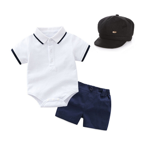 Cross-border New Baby Boy Gentleman POLO Shirt Romper Suit + Hat Boys and Children's Clothing Wholesale Dropshipping