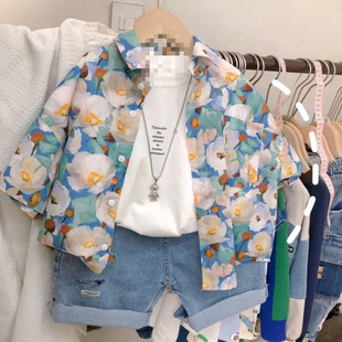 [1.9 Thousand People] Boys Short-Sleeved Floral Shirt 2025 Summer New Seaside Vacation Printed Casual Shirt Thin