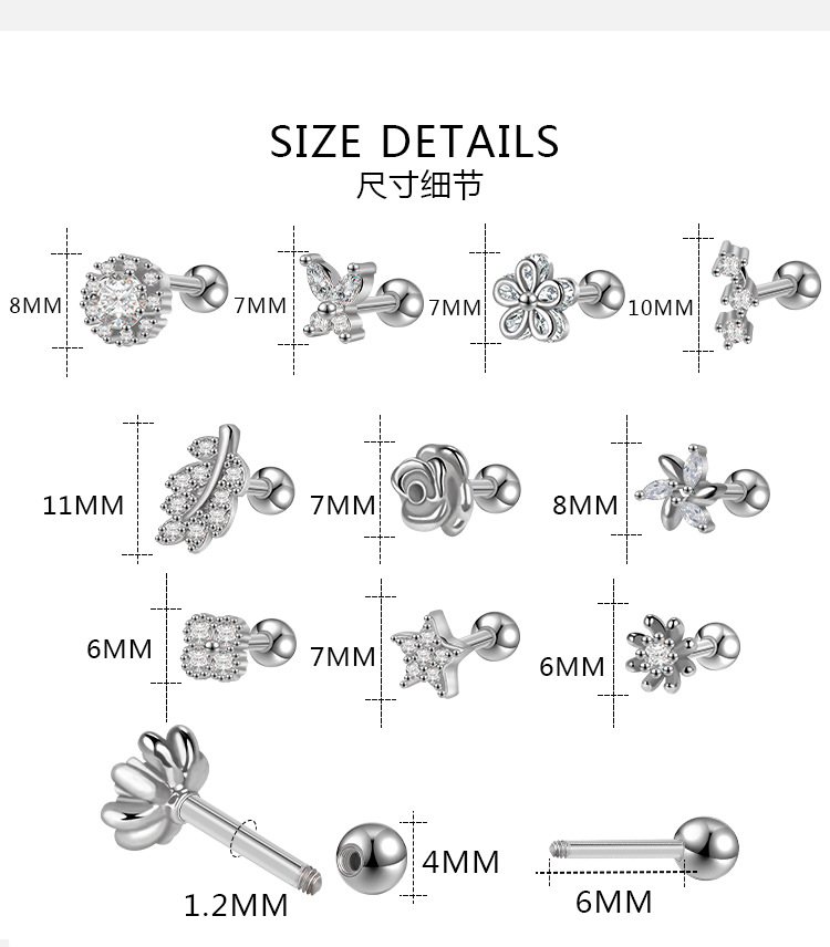 Silver pointed spike labret stud material detail
