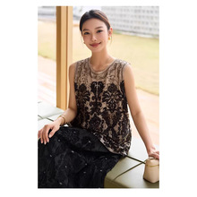 璀璨鎏金 手工定位钉珠整件立体刺绣直身无袖气质上衣