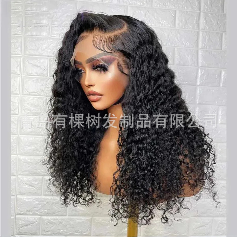 Cross-border European and American wig women's front lace small curly wig matte chemical fiber long curly half hand-woven wig headgear Cross-border European and American wig women's front lace small curly wig matte chemical fiber long curly half hand-woven wig headgear