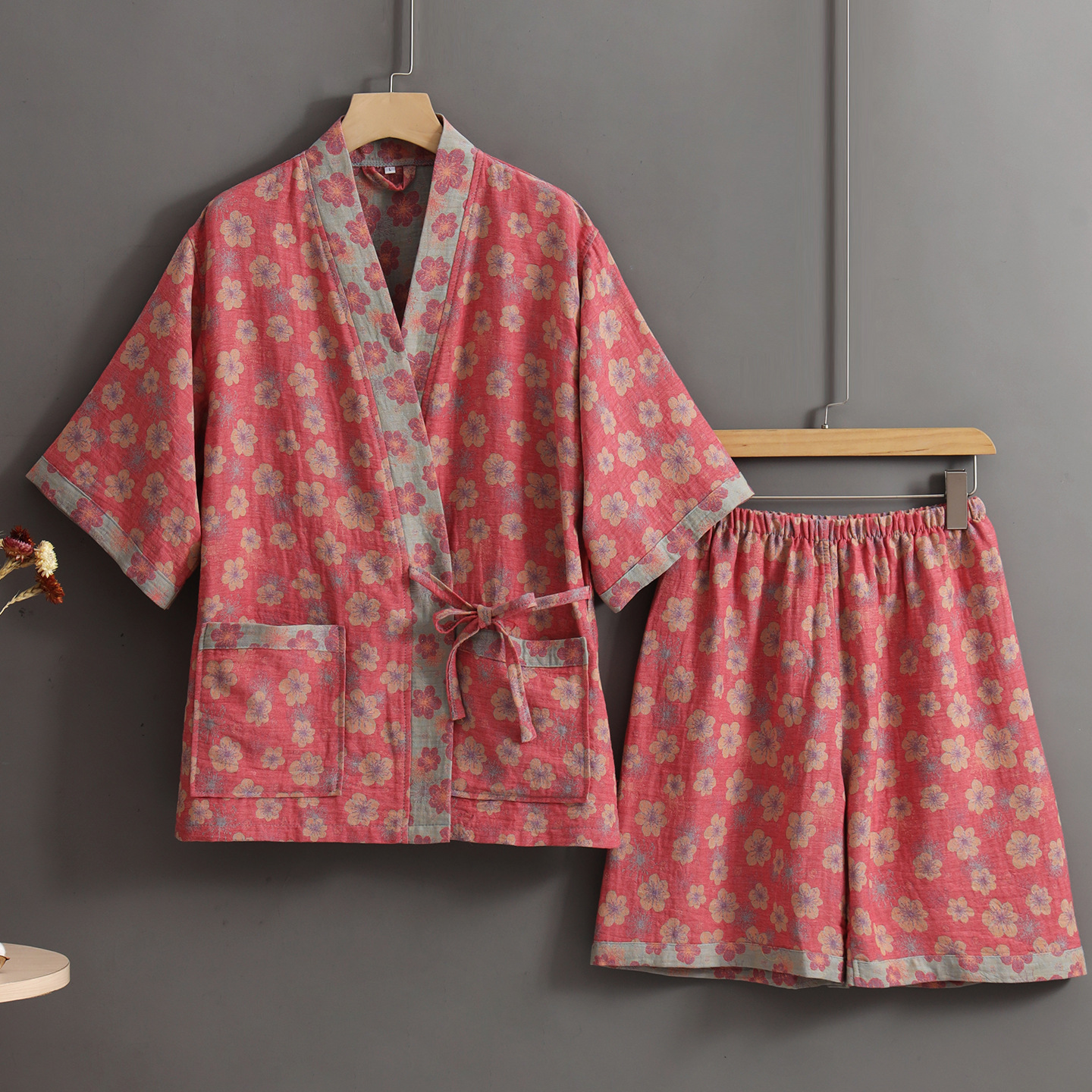 New style pure cotton gauze bathrobe, thin, absorbent, quick-drying bathrobe, men's and women's pajama set, cross-border dropshipping