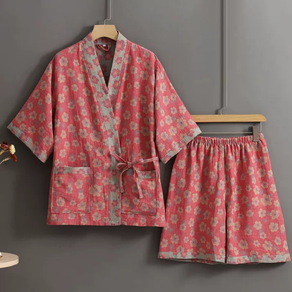 New style pure cotton gauze bathrobe, thin, absorbent, quick-drying bathrobe, men's and women's pajama set, cross-border dropshipping