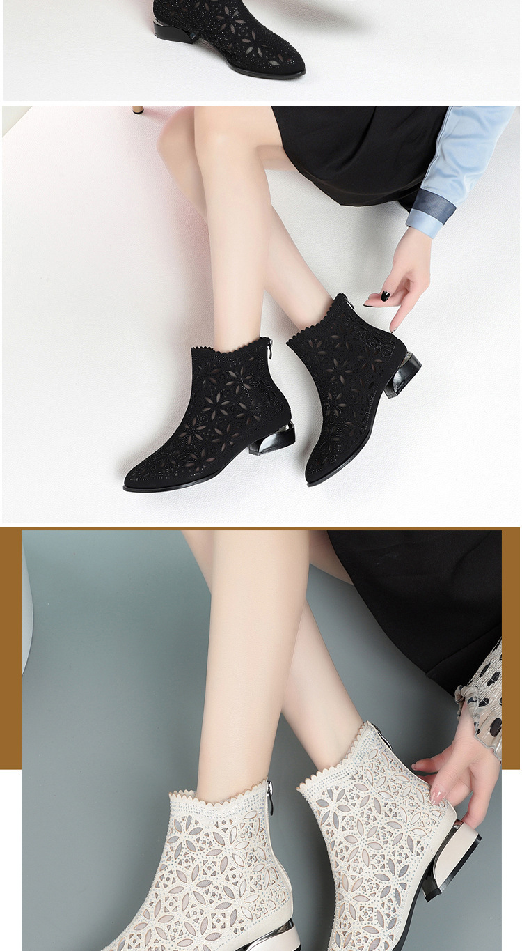 Boot nữ cổ thấp gót vuông thoáng khí da thật hở mũi lưới — màu be chi tiết 9