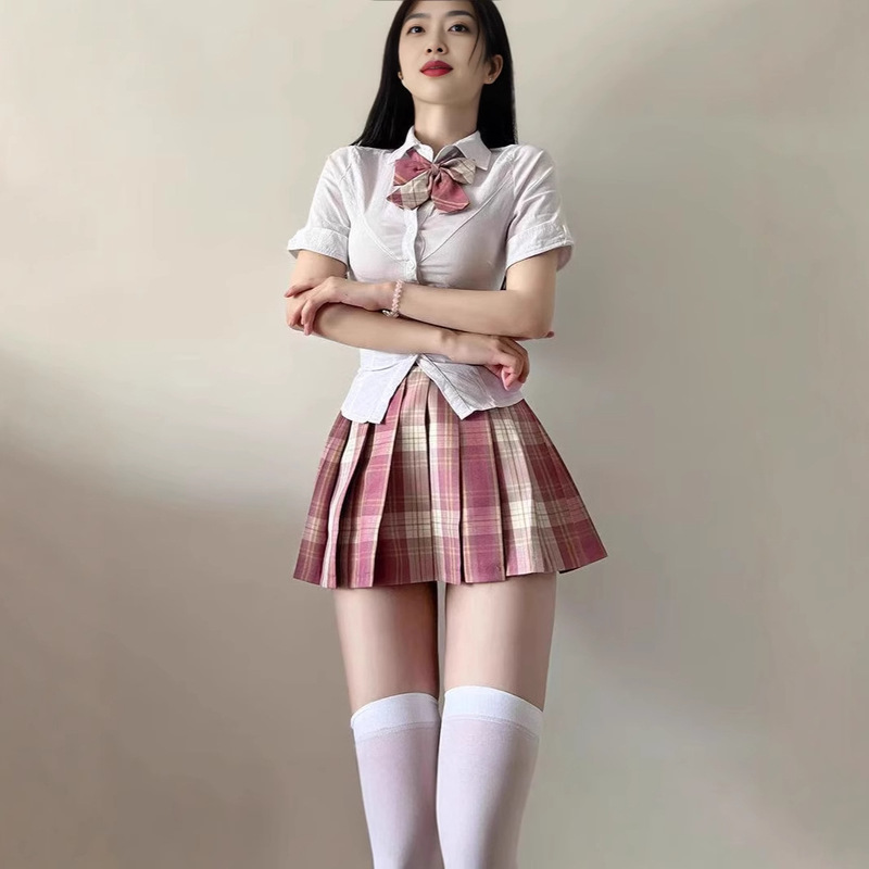 Suit Jk Uniform Shirt Waist Slimming Look Two-Piece Pleated Skirt Preppy Style Puff Sleeve Pure Lust Style Skirt