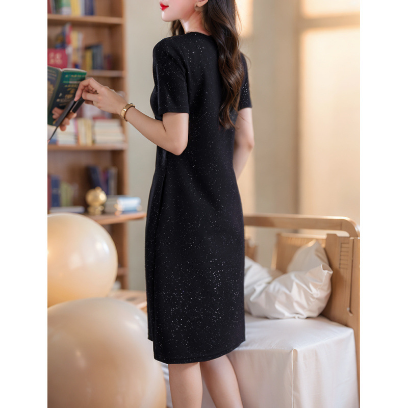 Single-layer impervious pocket lengthening cold short sleeve summer dress Liu Yifei high-end foreign-style plus size women's clothing