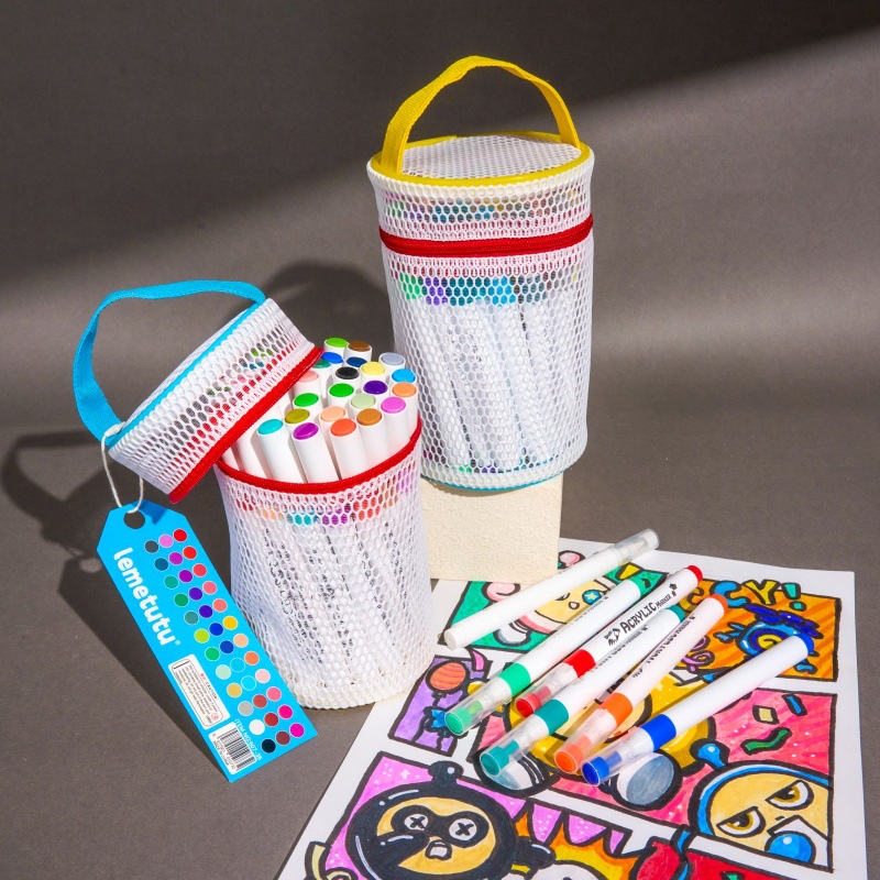 Portátil acrílico marcador conjunto de dibujo de niños cabeza suave opaco color plegable 24 colores 36 bolsas de red portátiles