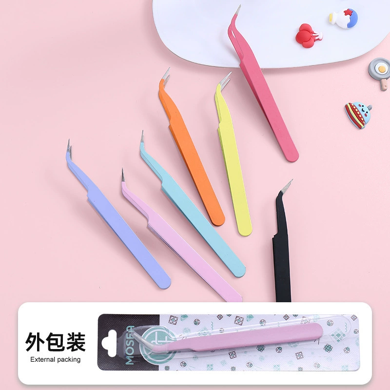 Остроконечный пинцет прямой Локоть Пинцет для накладных ресниц цветной Пинцет из нержавеющей стали розовая упаковка для присосок