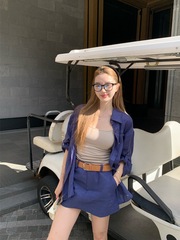 翻领长袖衬衫极简老钱风套装女秋季高腰半身裙包臀短裙韩系两件套