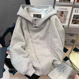 灰色连帽卫衣外套女秋季2025新款韩系慵懒风早秋流行穿搭上衣短款