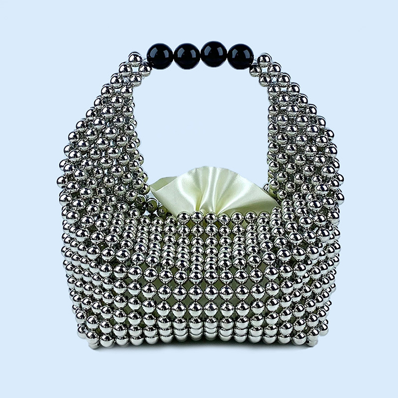 412g Weight Polyester Lining Material Beading Fashion Element String Closure Type Top Handle Strap Type Bucket Bag Bags Type Daily, Street, Shopping Occasion Plastic Material New Year Festival Solid Color Pattern All Seasons Season Women's Gender Elegant, Streetwear Style Pillow Shape Shape Small Size Women's Small Plastic Solid Color Elegant Streetwear Beading Pillow Shape String Bucket Bag 10