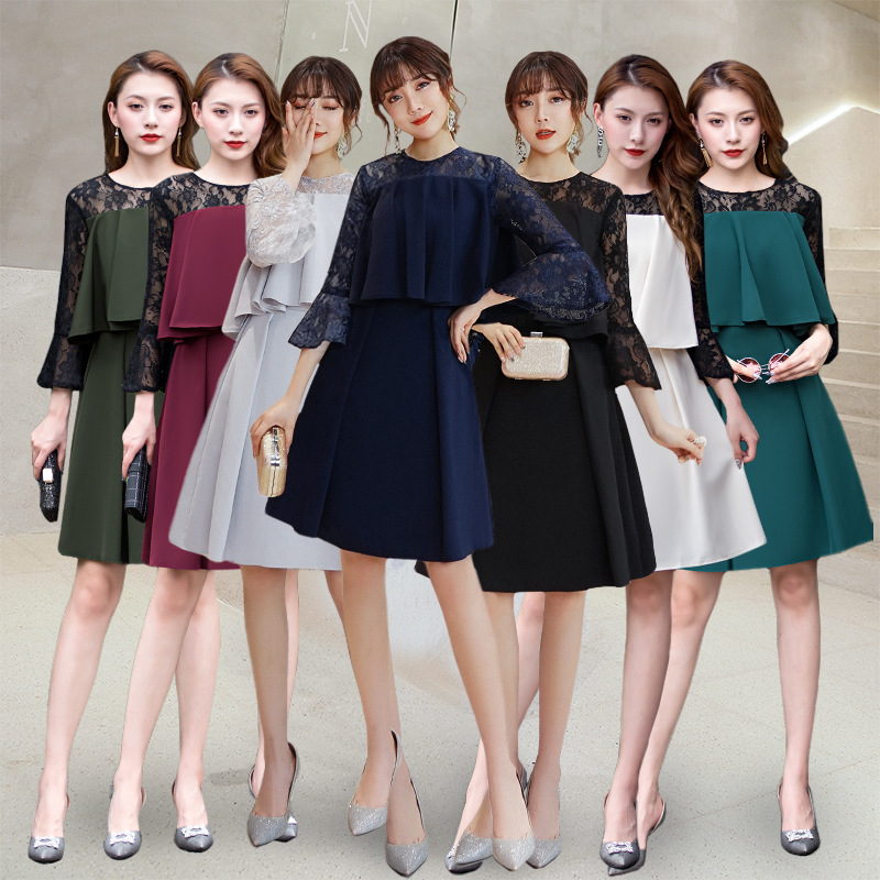 Vestido de noche elegante negro para mujer, estilo nuevo de verano 2026, elegante y adelgazante, aura reginal para banquetes.