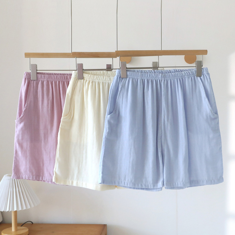 Pure cotton gauze sleep shorts for women, summer thin style, Japanese simple solid color walking pants, all-cotton home pants suitable for outdoor wear Pure cotton gauze sleep shorts for women, summer thin style, Japanese simple solid color walking pants, all-cotton home pants suitable for outdoor wear