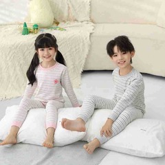 Autumn and Winter Children's Soft Cotton Colorful Underwear Set for Boys and Girls, Boneless Autumn Top and Bottom Pajamas, Pure Cotton Warm Home Clothing