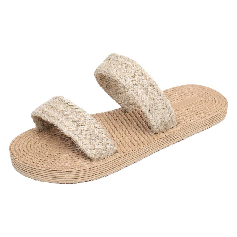 Соломенные трикотажные туфли из пеньковой веревки, шлепанцы с перекрестными ремешками, новые летние сандалии, женская верхняя одежда, нескользящая пляжная обувь на плоской подошве