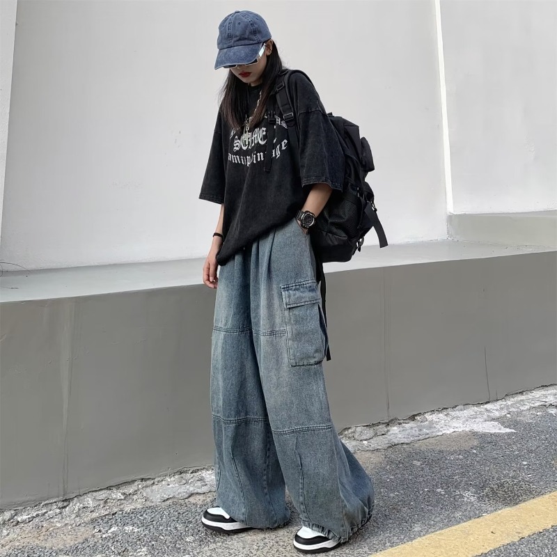 Herren Cargo Jeans Vintage Look Gerade Passform Distressed Denim_voghion.com