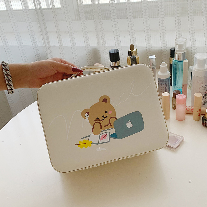 Venta directa de fábrica lindo de dibujos animados de alta apariencia caso cosmético de gran capacidad de almacenamiento de herramientas cosméticas caja portátil al por mayor