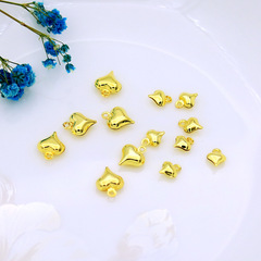 18K真金保色帶吊光面愛心桃心形吊墜diy手工手鍊項鍊掛件飾品配件