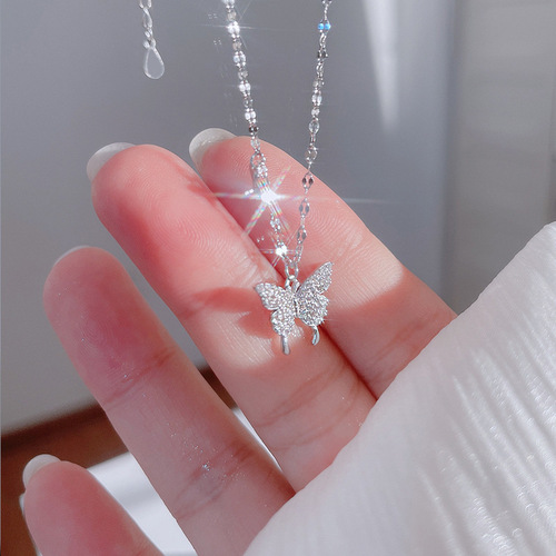 Silver Butterfly Necklace for Women - Summer  New Design, Unique Style, Light Luxury High-End Lockchain