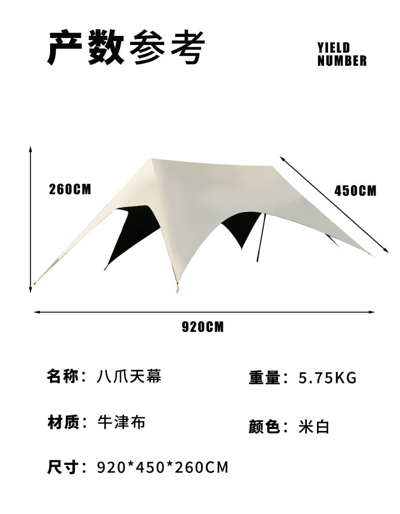 Thickened Black Rubber Tarp Outdoor Sunshade, Sun Protection, Rainproof, Essential Camping Gear, Black Rubber Octopus Hexagonal Tarp