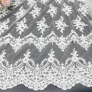 车骨绳纯白蕾丝刺绣网布婚纱礼服裙水溶骨绳亮片绣花服装布料批发