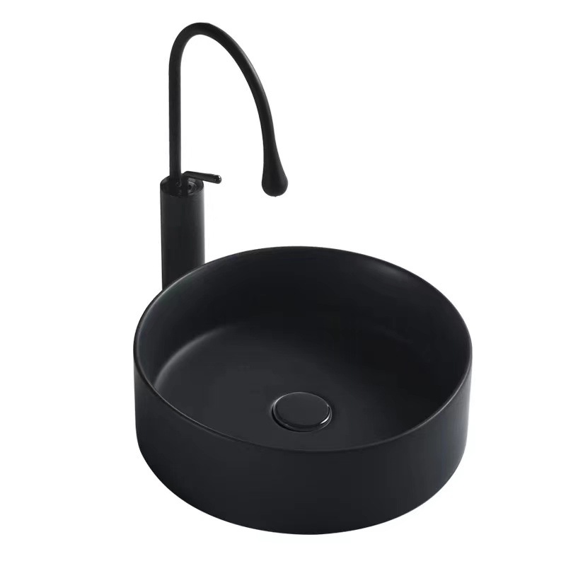 Estilo nórdico creativo mate negro lavabo pequeño tamaño lavabo de cerámica lavabo único lavabo balcón cuenca redonda