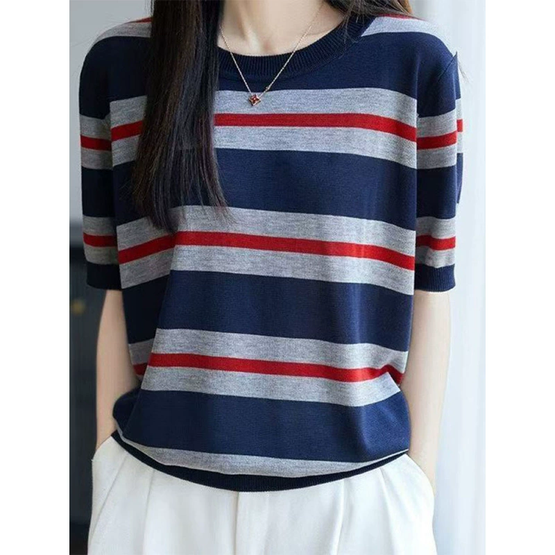 Silk knitted thin summer base short sleeve T-shirt