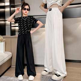 新款儿童夏款西装阔腿长裤子女孩夏季洋气短袖两件套轻盈潮童