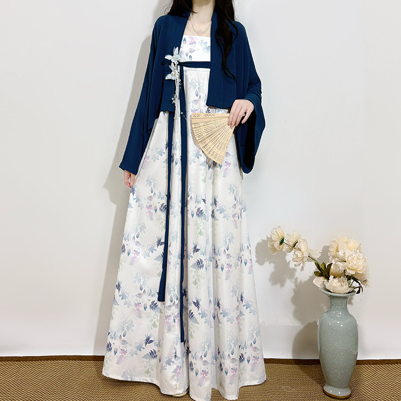 New Chinese-Style Hanfu for Women, 2026 Summer Model, Improved National Style, White Floral Daily Dress