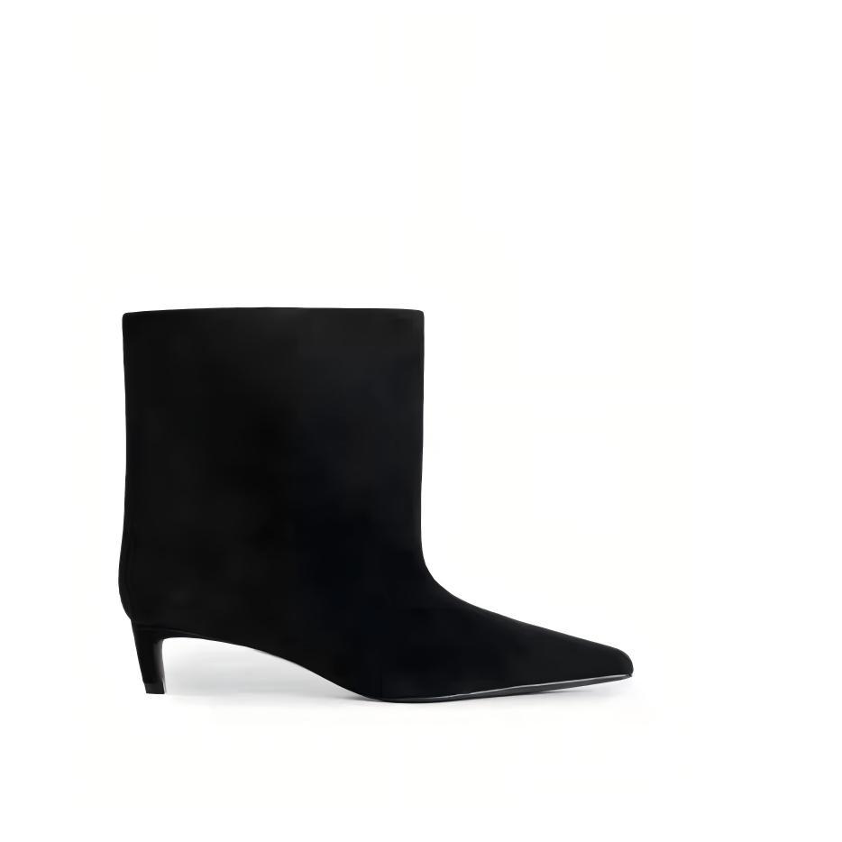 New European and American suede kitten heel ankle boots ~ Elegant square toe, patchwork, slip-on, mid-heel, stylish fashion boots in extra large sizes