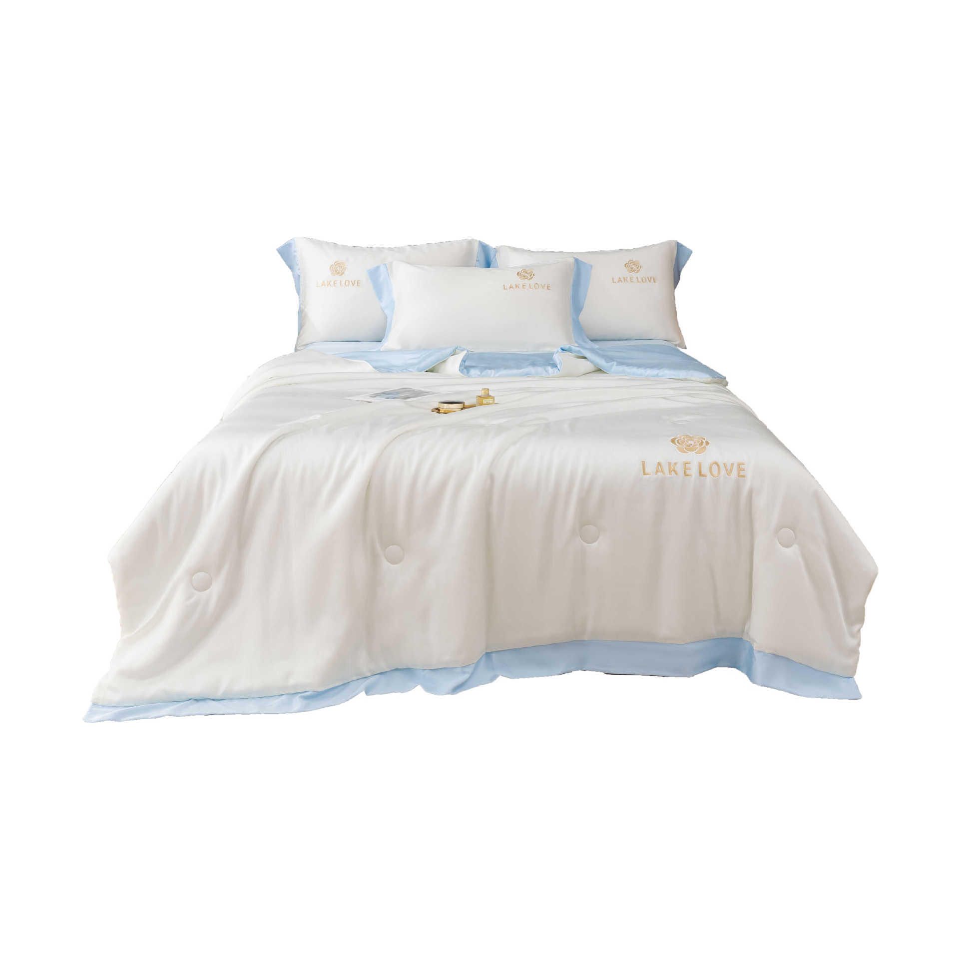 Lavado de verano bordado de seda de hielo edredón de verano edredón de aire acondicionado lavable a máquina edredón fino edredón dormitorio edredón de verano