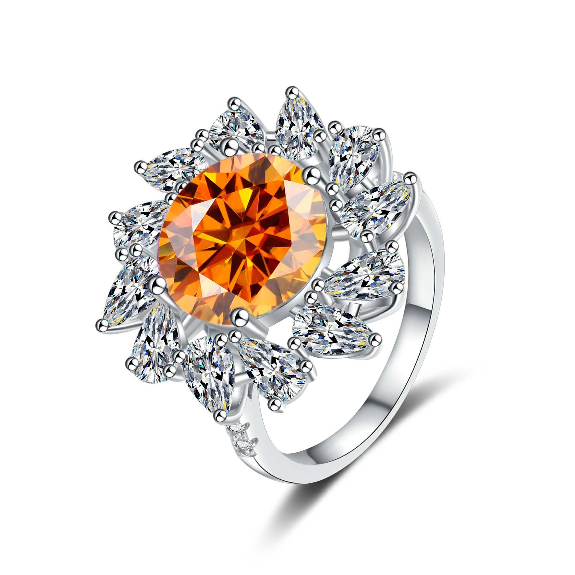 S925 anillo de diamante de color de plata esterlina, anillo de diamante en forma de pera de 5 quilates, anillo de mujer elegante y lujoso