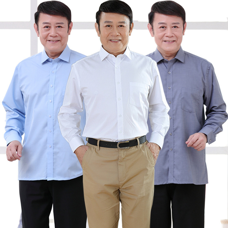 Middle-aged and elderly men's long-sleeved shirt spring and autumn dad casual non-ironing shirt straight loose style inch clothes wholesale Middle-aged and elderly men's long-sleeved shirt spring and autumn dad casual non-ironing shirt straight loose style inch clothes wholesale