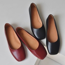 无标25新款小方跟优雅通勤单鞋女浅口商务休闲低跟方头小皮鞋女
