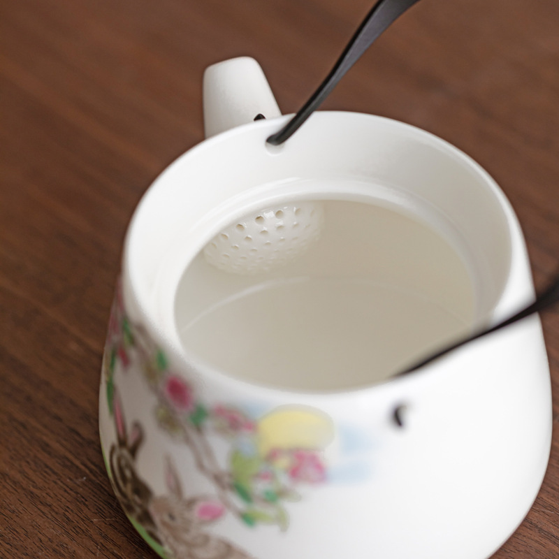 羊脂玉瓷提梁壶功夫茶具泡茶器单壶过滤球孔不烫手陶瓷兔子茶壶|undefined