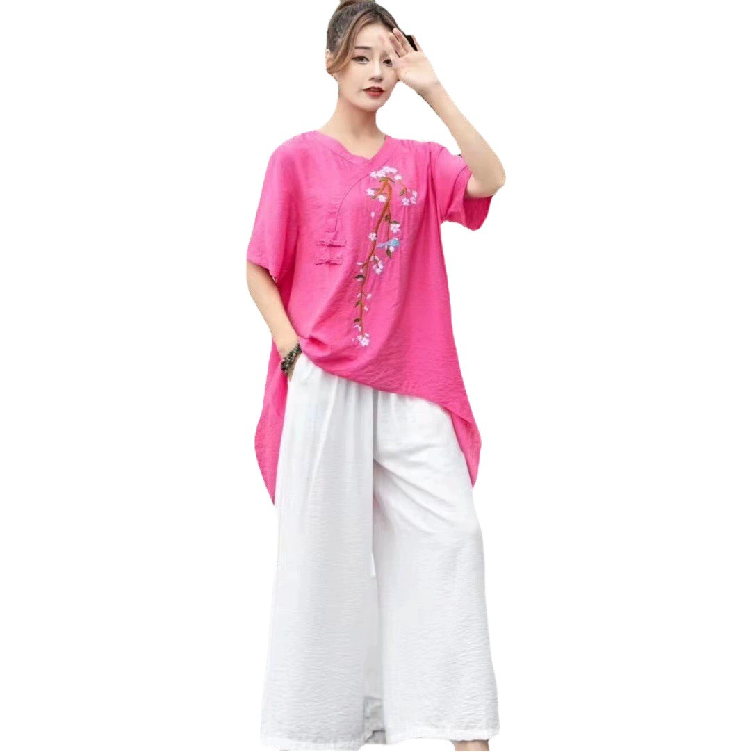 Mom Set 2024 весна и лето новый национальный стиль дамы свободные повседневные белые брюки набор туристических национальных костюмов