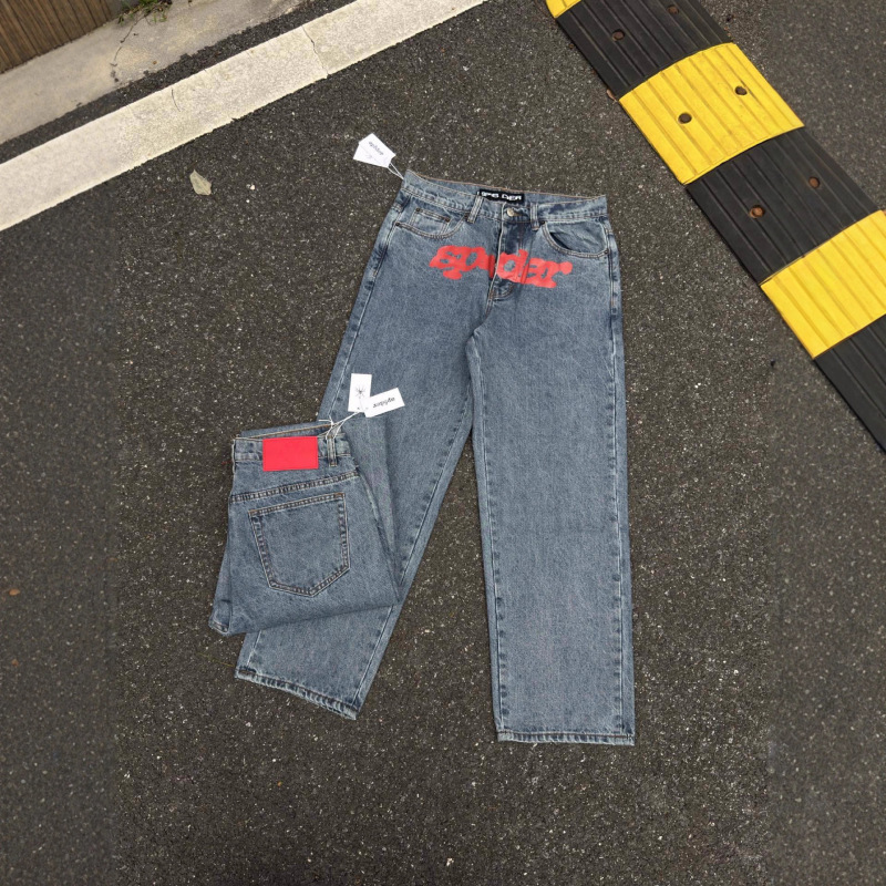 Sp10Der Street Trendy Brand Foam Printed Big Star Washed Distressed Casual Jeans for Men and Women