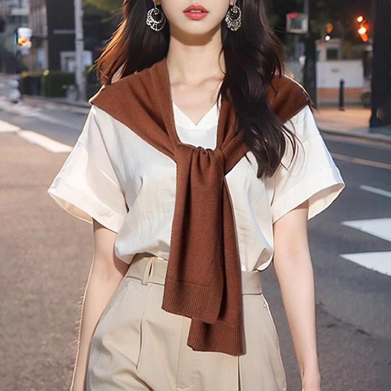 Spring and Autumn Air-Conditioned Room Solid Color Small Shawl Cape Outerwear Trendy Knitted High-End Shoulder Warmer Vest Yarn Scarf