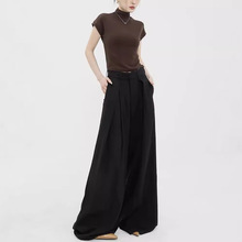 ABWEAR 原创黑色西装裤女2024早春新款高腰垂感拖地裤休闲阔腿裤