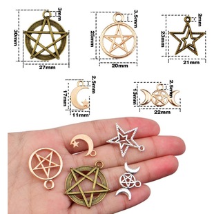 DIY Alloy Jewelry Accessories Five-Pointed Star Pendant Cut Out Star Bracelet Necklace Earrings Hair Accessories Pendant Star and Moon