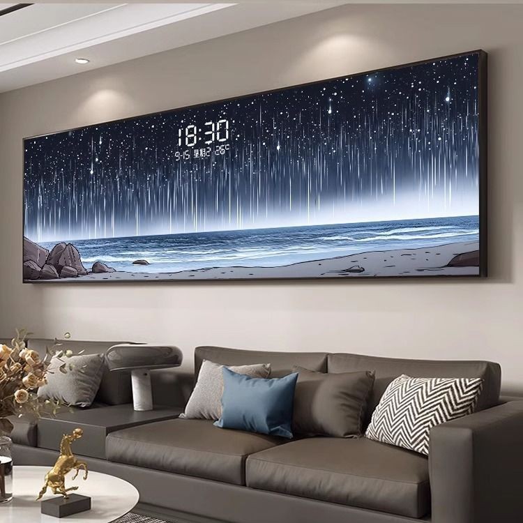 2025新款轻奢客厅装饰画高档电子钟数显沙发背景墙大白墙壁画挂画