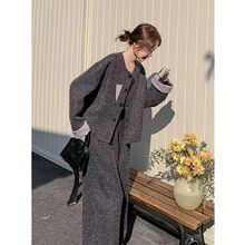 特大码斤胖轻熟风西装外套裤子两件套女秋感阔腿裤套装