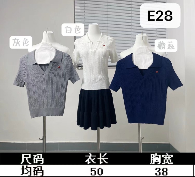 春夏新作女子学生風甘め若見えおしゃれ刺繍ケーブル編み半袖アイスシルクポロニットセーター|undefined