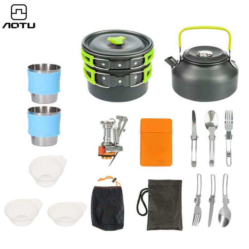 Открытый Кемпинг посуда костюм портативная Посуда Чайник Набор котельная головка Amazon взрывы оптом AT6384-6