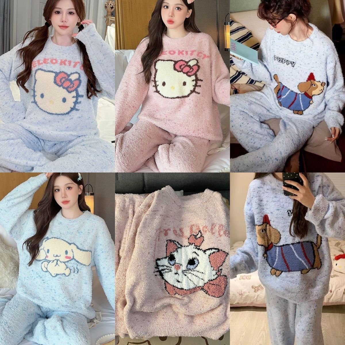 Transmisión en vivo transfronteriza al por mayor pijamas de terciopelo de mitad mujer otoño invierno engrosado hoodie estudiantes dibujos animados calentamiento conjunto de ropa doméstica