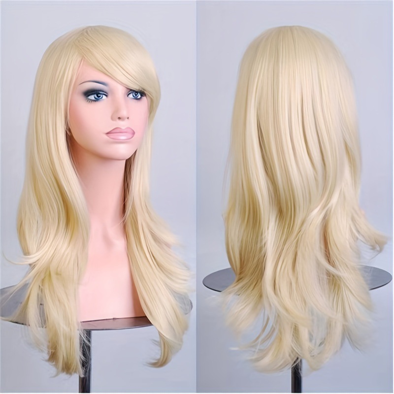 Parrucca da cosplay alla moda, stile celebrità di internet, colorata, con riga laterale, riccia, extension per tutta la testa in capelli sintetici._voghion.com