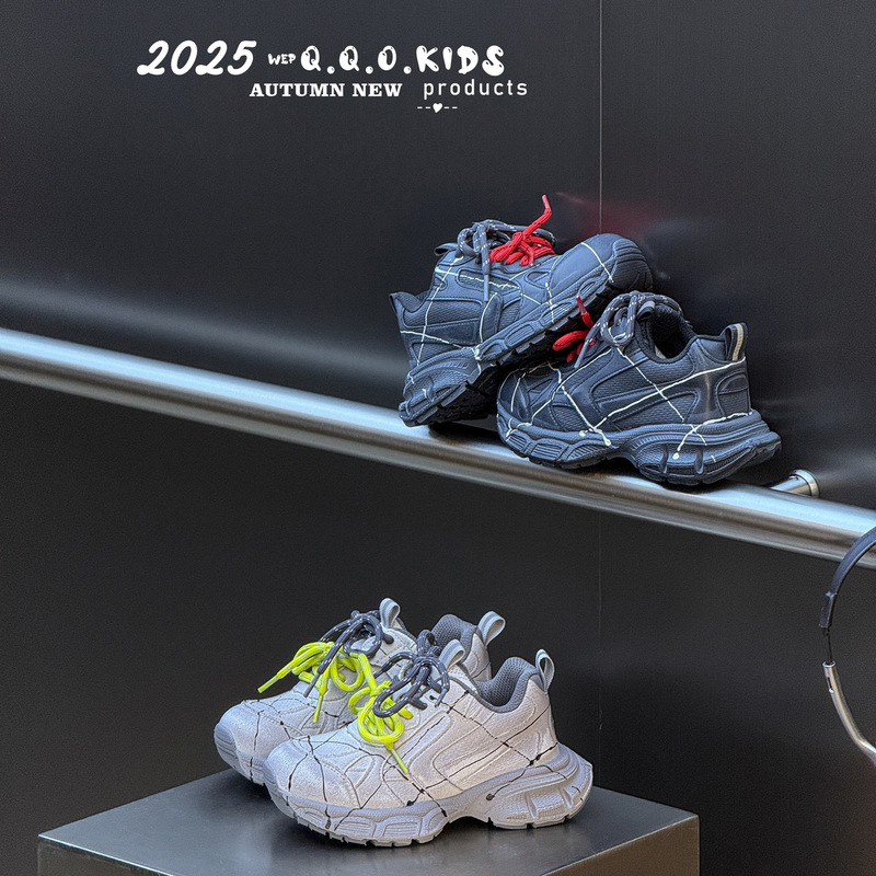 QQO童鞋 2025年秋季新款儿童潮款老爹鞋拼色男女童时尚涂鸦运动鞋|undefined