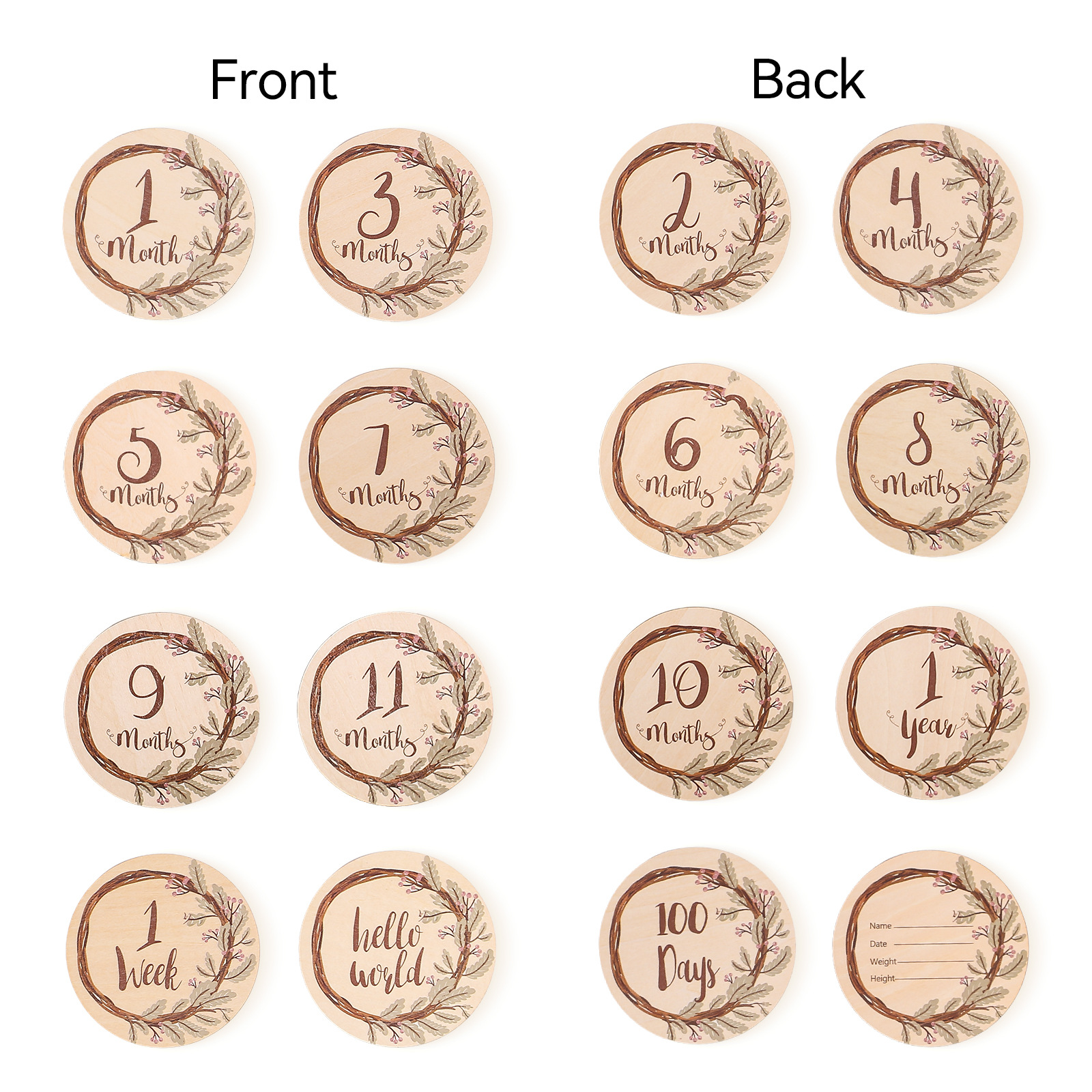 Nuevos productos transfronterizos Traje de hito de dibujos animados de madera para niños Foto de bebé Crecimiento Adornos conmemorativos Kilometraje en caja