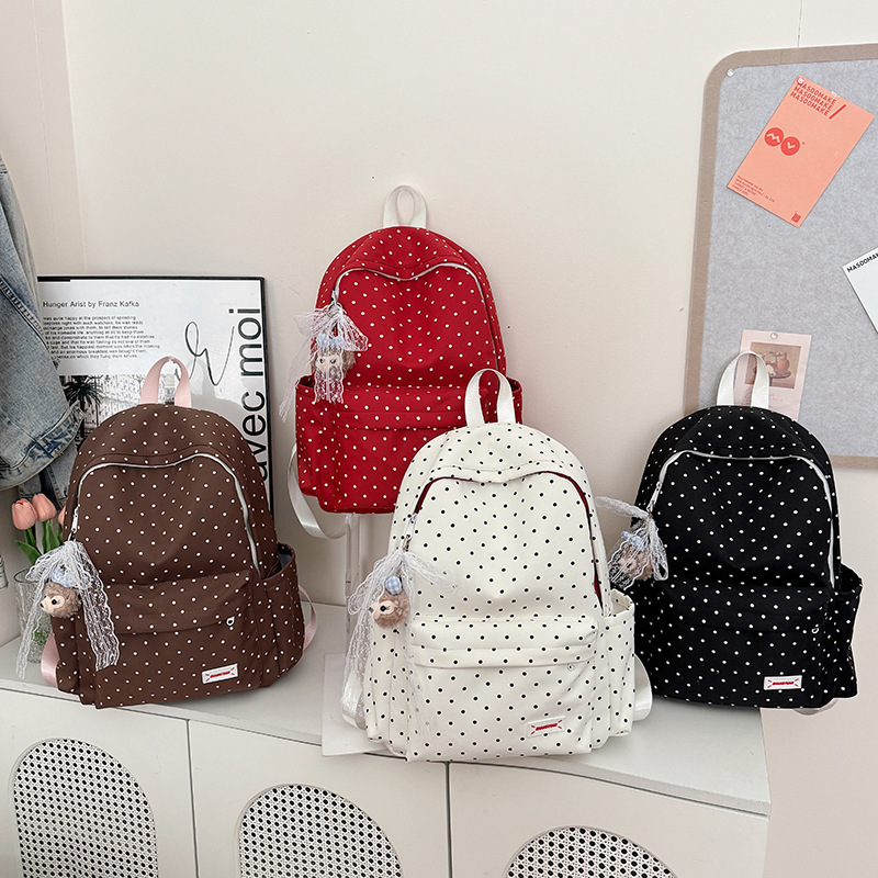 日本の小さな新鮮なスクールバッグ女子大生ファッション水玉模様のコンピュータバックパック軽量大容量中学生バックパック|undefined